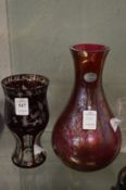 A Bohemian glass goblet and a Royal Brierley vase.