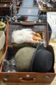 Miscellaneous collectables to include a bowler hat and a medicine ball.