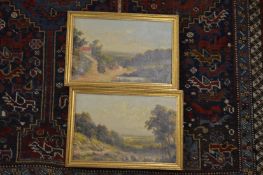 J Lewis, country scenes with figures, oil on canvas, a pair.