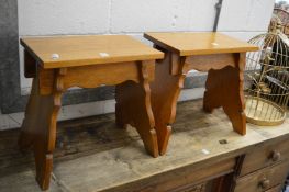 Pair of hardwood stools.