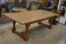 A modern oak refectory style dining table, 243cm long x 98cm wide.