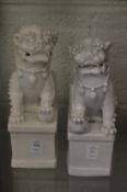 A pair of Chinese blanc de chine temple dogs.