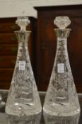 A pair of cut glass tapering decanters with silver mounts, Sheffield 1973.