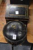 Two black Japanned spice boxes.