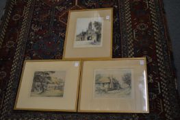 Henry George Walker, three coloured etchings, topographical scenes.
