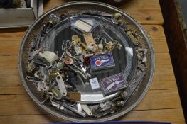 Decorative tray, mirror, various keys, door furniture etc.