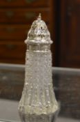Cut glass and silver topped sugar castor, Birmingham 1906.