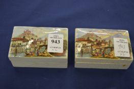 Two rectangular Prattware style pots.