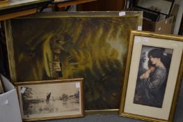 Cattle on a woodland track, oil on canvas and two other pictures.