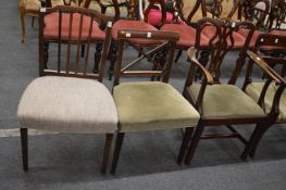 Three various dining chairs.