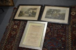 Framed and glazed theatre poster and a pair of prints.