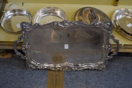 A good large Sheffield plate twin handled tray with engraved decoration.