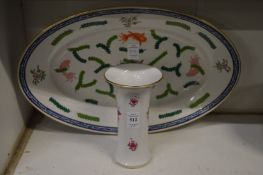 An Herend porcelain vase and oval fish decorated dish.