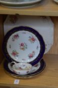 Three floral Aynsley plates and other porcelain.