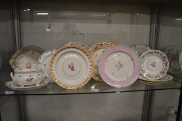 A small Derby floral decorated tureen cover and stand together with other 19th century and later