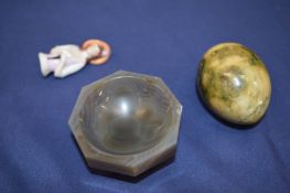 Porcelain pin doll, hard stone egg etc.