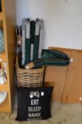 A wicker baguette basket and other items.