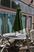 Hardwood garden circular collapsible table with parasol.