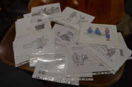 Tom, group of unframed cartoons.