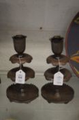 A good pair of Islamic tinned copper candlesticks.