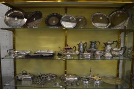 A good collection of plated items to include a four piece tea service, bottle coaster, entree dishes