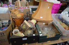 Miscellaneous collectables, glassware and a pair of lamp shades.