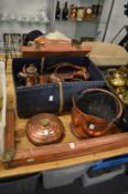 Quantity of copper ware to include a fender, coal scuttle, jugs etc.