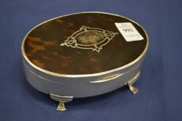 A good silver and tortoiseshell oval jewellery box, Birmingham 1943.