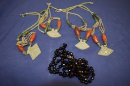 Decorative bead necklaces.