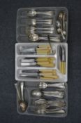 A quantity of plated flatware together with two silver teaspoons.