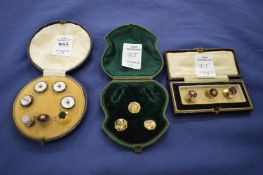 Three boxed sets and part sets of dress studs.