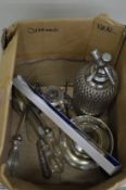 A soda syphon and various plated items.