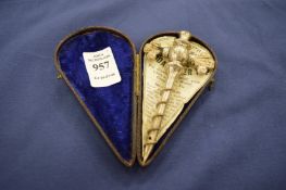 A Maw's soda water tap in leather case.