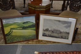 A coloured topographical engraving and a colour print after C R W Nevinson.
