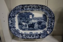 A blue and white meat plate.