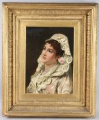 JOHN HAYNES WILLIAMS (1836-1908) The white shawl, oil on canvas, signed and dated 1877 45cm x 32cm