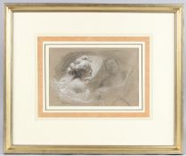 19TH CENTURY SCHOOL Woman holding a fan with man reading, chalk and charcoal drawing, 17.5cm x 27cm