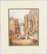 EUROPEAN SCHOOL (19TH CENTURY) View of figures in a street and steps to a grand entrance,