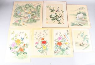 CHINESE SCHOOL Collection of five watercolours, of flowers, wildlife and landscape, largest 31.5cm x