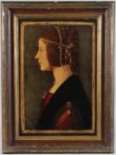 AFTER LEONARDO DA VINCI Portrait of a lady, Beatrice D'Este, coloured print, framed, 50cm x 33cm
