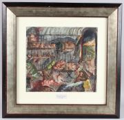 PIETRO PSAIER (1936-2004) View inside a wartime shelter, watercolour and gouache, signed, 30cm x