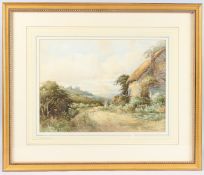 THOMAS R. BRADLEY (19TH CENTURY) Landscape with cottage and sheep on a lane, watercolour signed