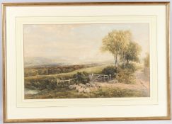 EDMUND MORISON WIMPERIS (1835-1900) 'Near Arundel', landscape with sheep at a gate, watercolour,