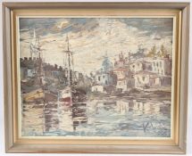 KELEKIS (20TH CENTURY) Harbour view, oil on canvas, signed and dated 1976, Rowley Gallery label,