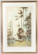 DOROTHY COX (1882- c.1940) View of a wooded track with shepherd and flock, watercolour, signed and