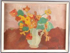 ATTRIBUTED TO ZSUZSI ROBOZ Still life of flowers in a jug, oil on board, signed and dated '68,