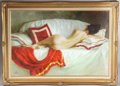 ALEXANDER SHEVCHUK Nude lying on a couch, oil on canvas, signed, 60cm x 91cm