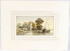 19TH CENTURY SCHOOL View of a river crossing, watercolour, unframed 9.5cm x 18.5cm