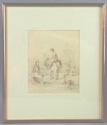 PAUL SANDBY MUNN (1773-1845) A woman on horseback and a seated man at a well, pencil and watercolour