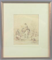 PAUL SANDBY MUNN (1773-1845) A woman on horseback and a seated man at a well, pencil and watercolour